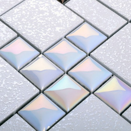 Porcelain Mosaic Floor Tile Grey Square Iridescent Tile Kitchen Backsplash Bathroom Mirror Wall Art