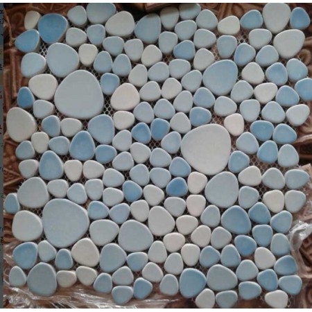 Glazed Porcelain Pebble Mosaic Tiles Designs Blue Ceramic Wall Tile Kitchen Backsplash XX001