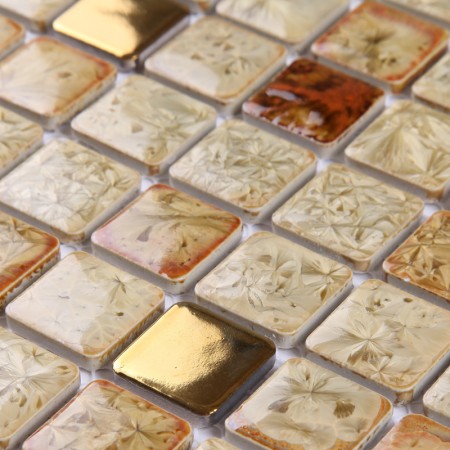 Glazed Porcelain Square Mosaic Tiles Designs Gold Plated Ceramic Wall Tile Kitchen Backsplash A-998
