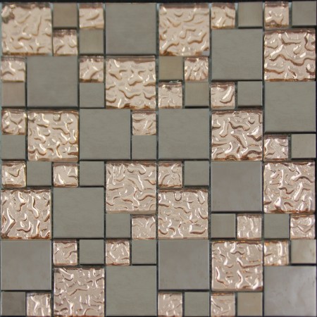 Copper Glass and Porcelain Square Mosaic Tile Designs Plated Ceramic Wall Tiles Wall Kitchen Backsplash GFT015