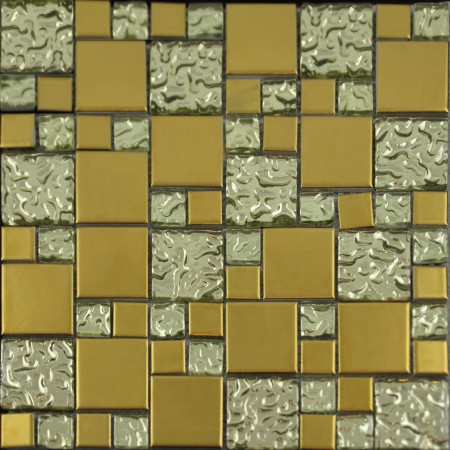 Gold Porcelain and Glass Mosaic Square Tile Designs Plated Ceramic Tiles Wall Kitchen Backsplash GPA015