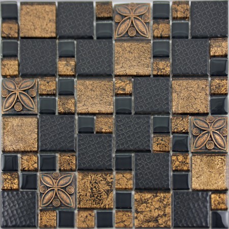 Black Porcelain Mosaic Tile Designs Gold Glass Tiles Bathroom Wall Plated Ceramic Kitchen Backsplash GSCQ01