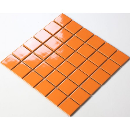 Glazed Porcelain Orange Mosaic Tiles Wall 48mm Ceramic Tile Brick Kitchen Backsplash TC48008