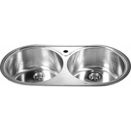 Round Kitchen Sink Polished 304 Stainless Steel 18/10 Chrome Nickel Equal Double Bowl 20 Gauge