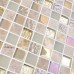Crystal Glass Iridescent Tile Backsplash Stone & Glass Blend Mosaic Wall Tiles Square Iridescent Tile