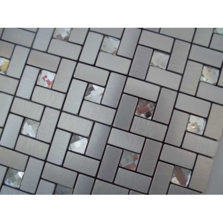 Adhesive Mosaic Tile Silver Brushed Aluminum Metal Glass Diamond Peel and Stick Tiles Tile 1530