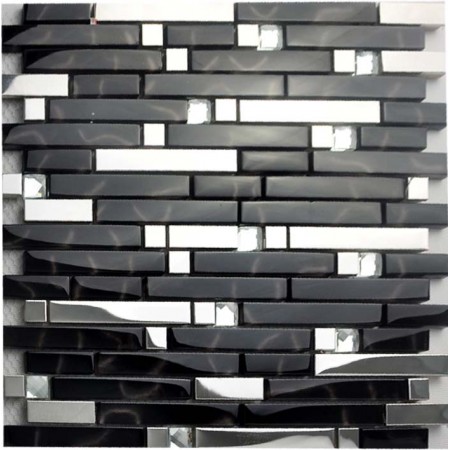 Metallic Backsplash Tiles Silver Stainless Steel Metal and Glass Mosaic Diamond Crystal Tile MSG233