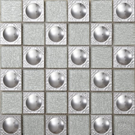 Metal Backsplash Tiles Stainless Steel Backsplash Silver Crystal Glass Mosaic Wall Decor 627