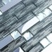 Metallic Backsplash Tiles Silver 304 Stainless Steel Sheet Metal & Crystal Glass Blend Mosaic H32
