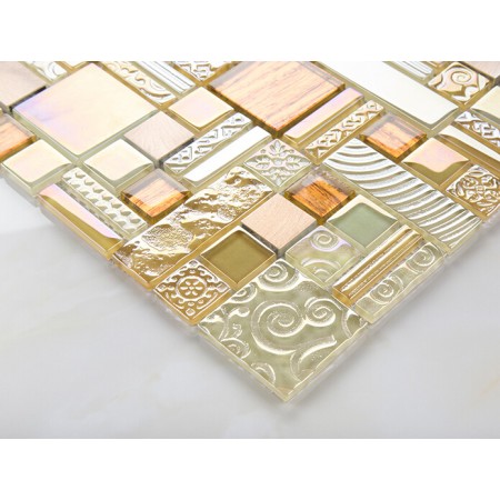 tan crystal glass tile brushed aluminum tile glass and metal mosaic bathroom wall tile hall backsplashes decor KLCH09