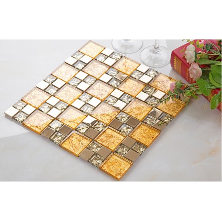 gold crystal glass tile stainless steel backsplash metal and glass mosaic sheets bathroom wall backsplashes KLGT4028