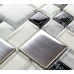 Metallic Backsplash Tile Brushed Stainless Steel Metal Tiles Crackle Glass Mosaic Wall Decor LS53