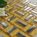 Metallic Backsplash Tiles Silver 304 Stainless Steel Sheet Metal and Gold Crystal Glass Blend Mosaic