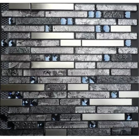 Stainless Steel Glass Diamond Metallic Backsplash Grey Metal Tile Kitchen Mosaic Wall