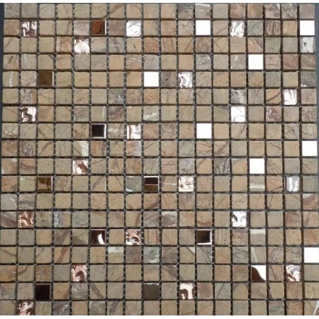 Stone Wall Mosaic Glass Metal Kitchen Backsplash Tiles 3/5" Small Tile Squares Bathroom