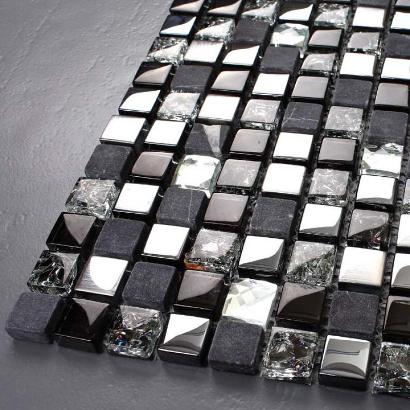 Metal And Glass Backsplash Diamond Crystal Tile Crackle Mosaic Marble