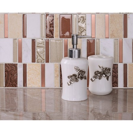 Stone and Glass Mosaic Sheets Stainless Steel Backsplash Cheap Metal Wall Tiles Natural Marble Tile Kitchen sd12