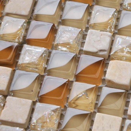 Cream Stone Mosaic Tile Sheet Square Brown Crystal Backsplash Crackle Mosaic Glass Tile Wall Sticker