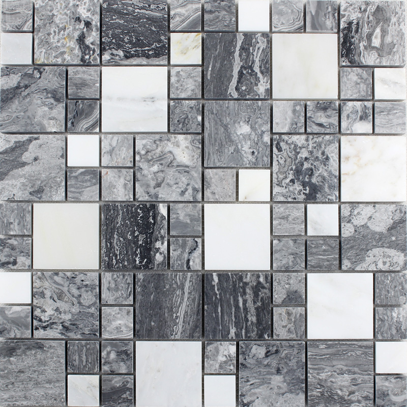 Wholesale Grey Stone with White Crystal Mosaic Tile Sheet Square