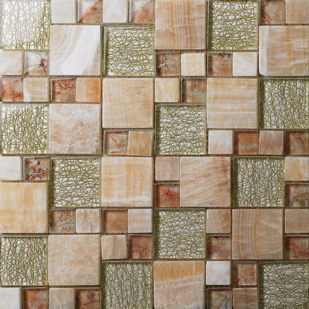Stone and Glass Mosaic Sheets Square Tiles Natural Marble Tile Backsplash Bathroom Wall Tiles 637