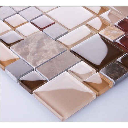 Stone and Glass Mosaic Tile Square Tiles Natural Marble Tile Backsplash Bathroom Wall Tiles 9458