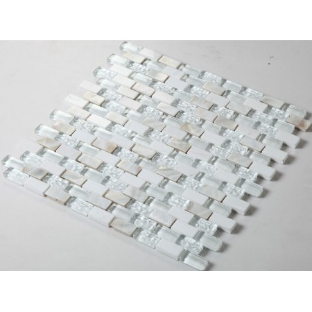 Cream Stone and Glass Mosaic Tile Subway Tile with Shell Backsplash Wall Mosaics Mother of Pearl Floor Tiles GC001