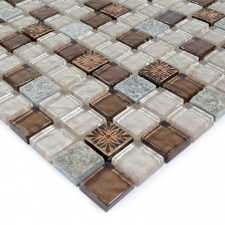 Stone Glass Mosaic Tile Resin Glass with Marble Tile Backsplash Wall Stickers Floor Tiles SG117