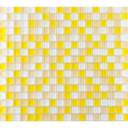 Yellow and White Glass Mosaic Glossy Tile Backsplash Wall Decor 3/5" x 3/5" Squares Bathroom Tiles