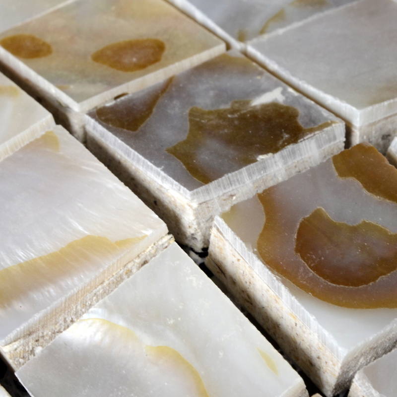 front side of mother of pearl shell mosaic tile