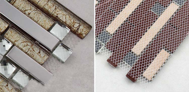 crystal glass metal blend tile mosaic mesh mounted -1628