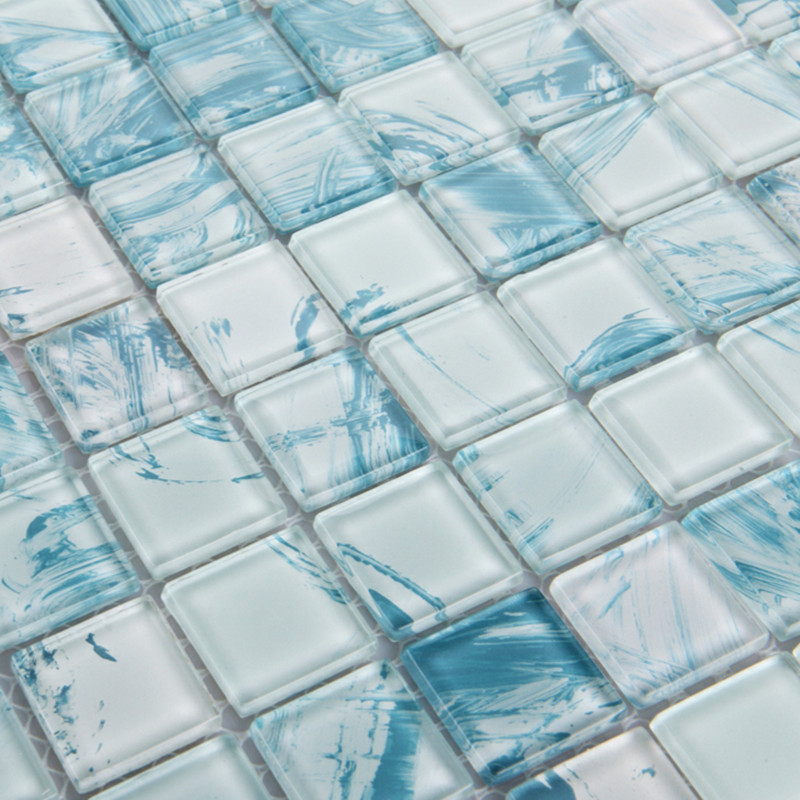 crystal glass tile white with blue mosaic wall tiles - yf-mwl29