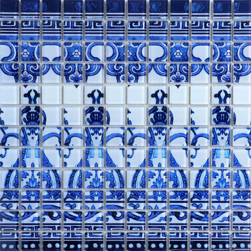 Crystal Glass Tile Blue and White Puzzle Mosaic Tile Crackle Crystal Backsplash Kitchen Mosaic