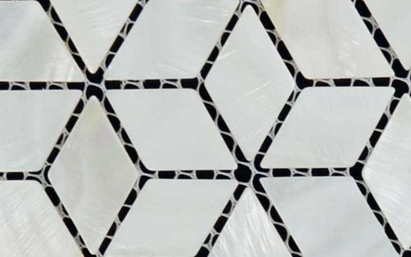 enlarged photo of the mother of pearl tile diamond mesh mounted shell mosaic tiles - st056