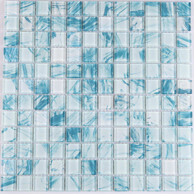 front of crystal glass tile white with blue mosaic wall tiles -yf-mwl29