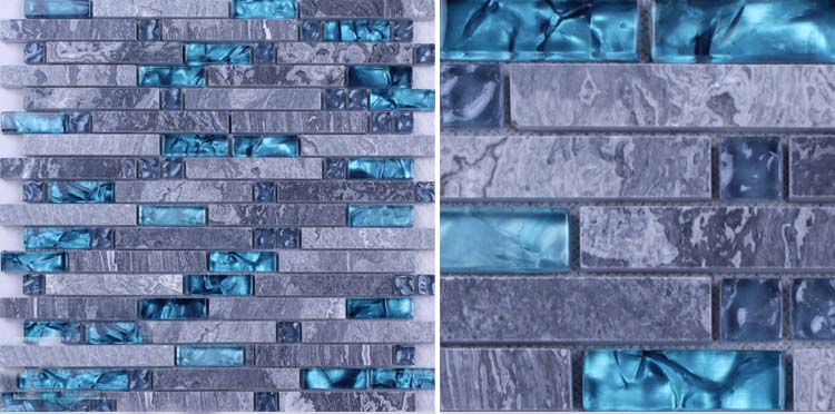 front side of the grey stone blue glass blend mosaic tile wall stickers - n008