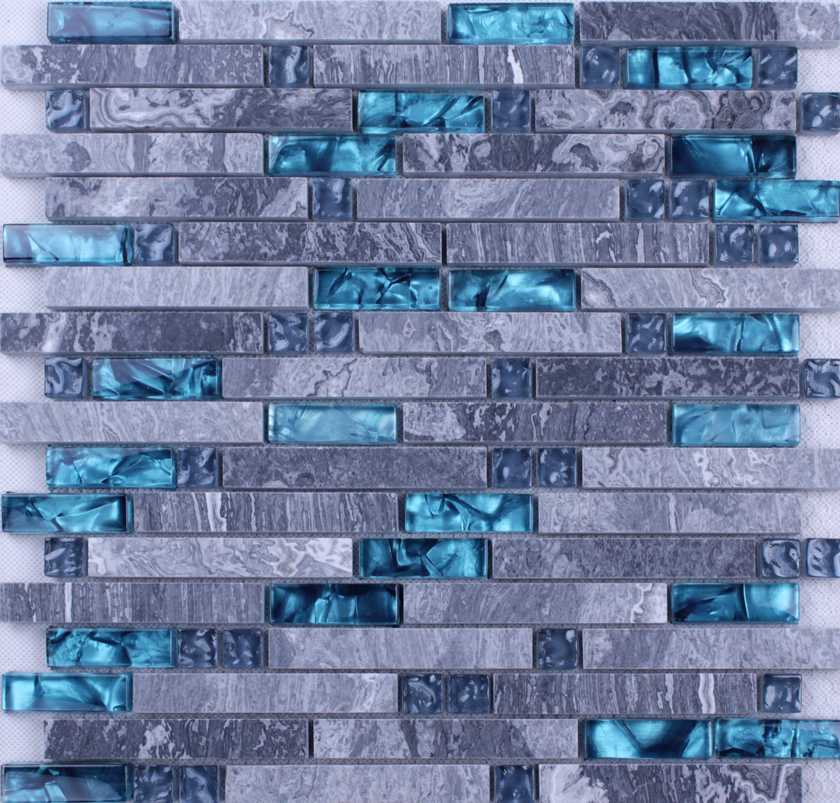 front side of the grey stone blue glass blend mosaic tile wall stickers - n008