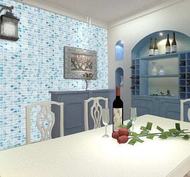 glass mosaic tile crystal backsplash dinner-room blue painted wall tiles - yf-mwl29