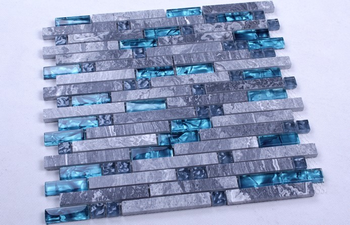 grey marble blue glass mosaic tile wall sticker - n008