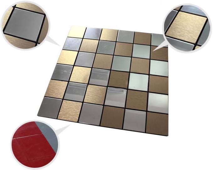 illustrations of features of metallic mosaic tile 304 stainless steel brushed aluminum - 9105