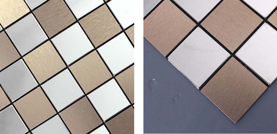 metallic mosaic tile details brushed aluminum 304 stainless steel - 9105