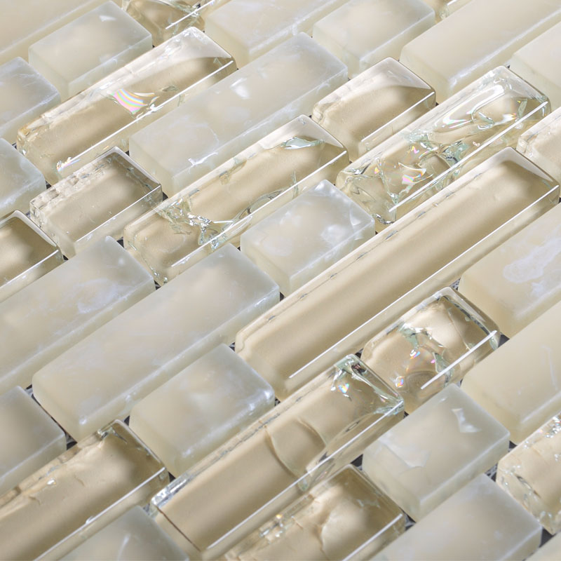 Frosted Glass Backsplash For Kitchen Walls Beige Ice Crack Mosaic Tile