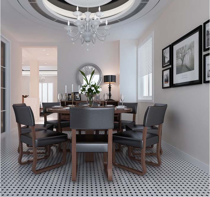 white and black octagon porcelain tile dining room floor sticker - hb-680