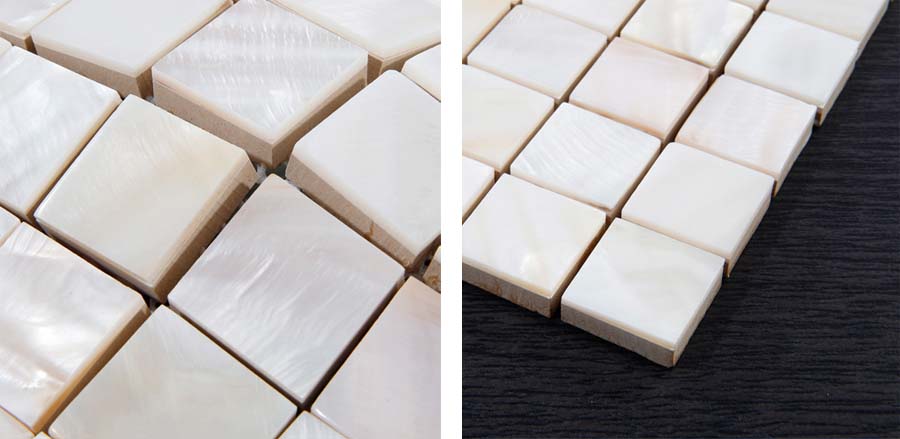white mother of pearl tile wall backsplash details - st035