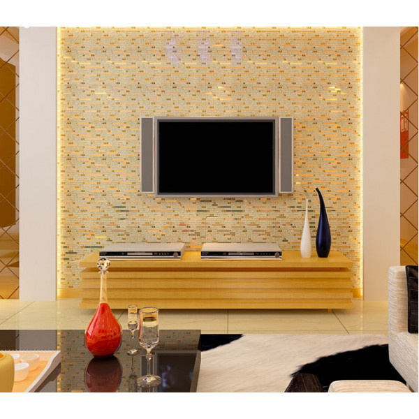 White and Gold Glass Metal Mosaic Interlocking Sparkle Tile