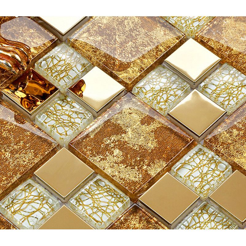 Metal Backsplash Tiles Silver Stainless Steel Sheets Metal and Crystal ...