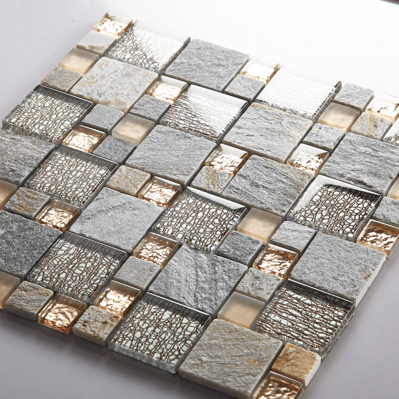 silver and gold backsplash tile