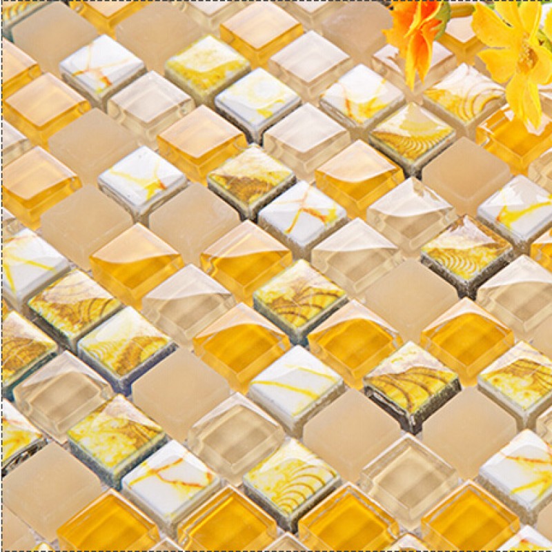 yellow glass mosaic tile forsted glass hand painted art design wall