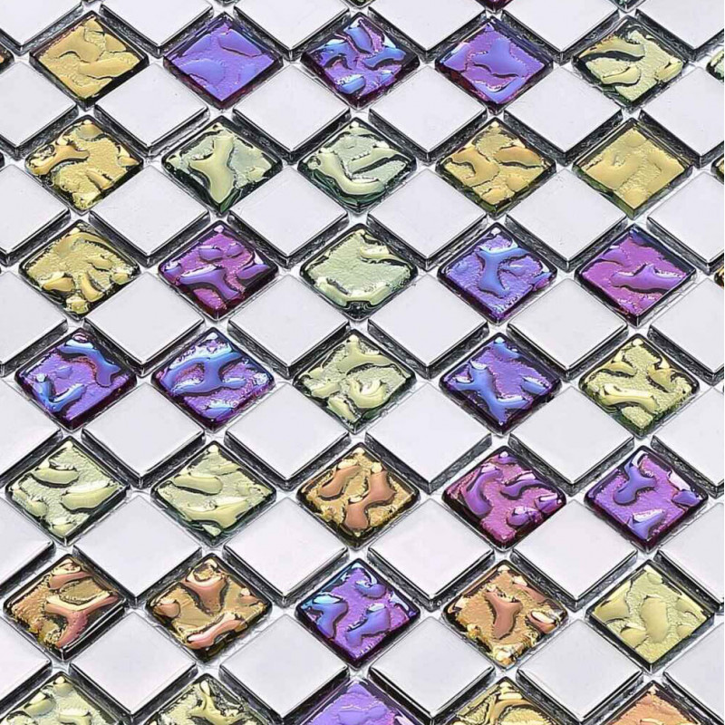 MultiColored Crystal Mosaic Silver Coated Glass Tile Backsplash