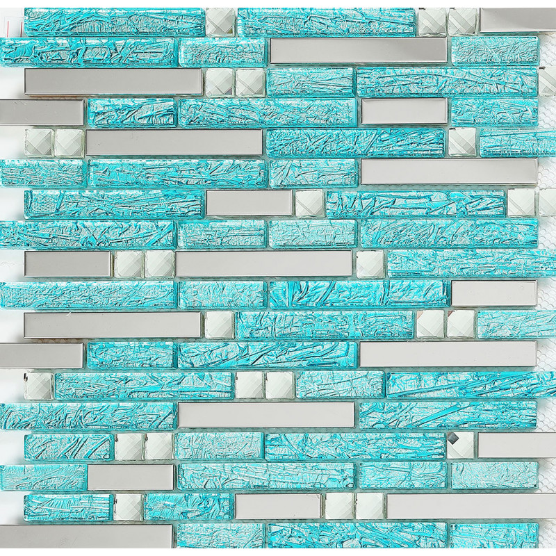 Blue Glass Tile Silver Stainless Steel, Turquoise Glass Tile Bathroom