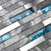 Gray Marble Backsplash Tile Teal Blue Glass Mosaic Interlocking 304 brush stainless steel kitchen 